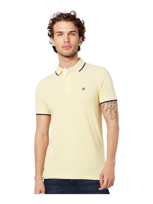 Jack & Jones Yellow Cotton Regular Fit Polo T-Shirt