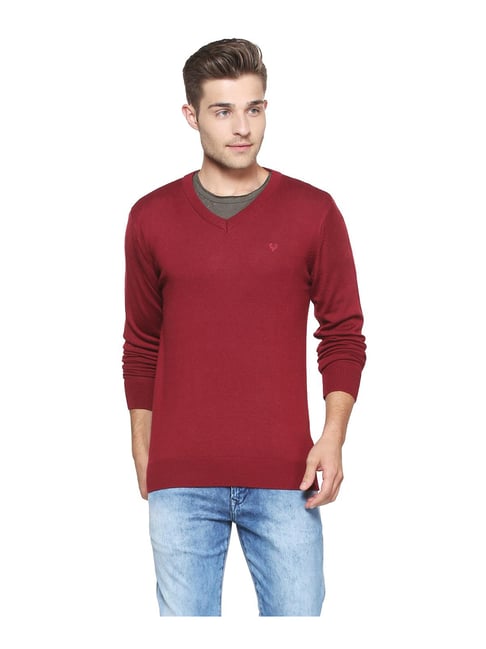 Buy Allen Solly Maroon V Neck Sweater for Men's Online Tata CLiQ
