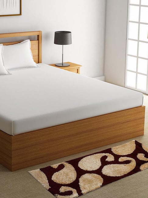 HOSTA HOMES Beige & Brown Polyester Shaggy Fur Bed Side Runner - Set of 1