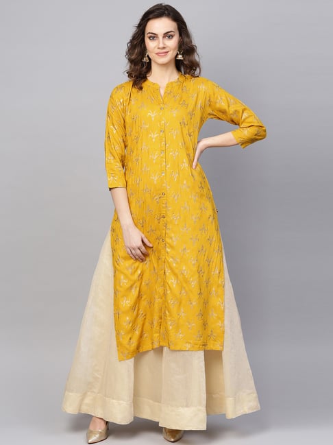 KSUT Yellow Printed Straight Kurta Price in India