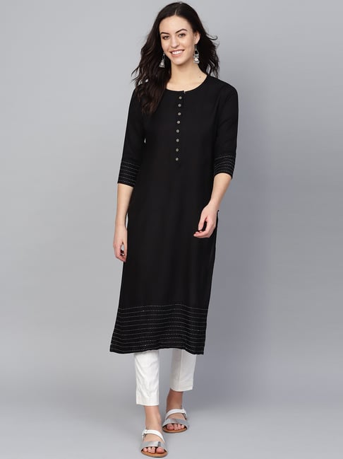 KSUT Black Straight Kurta Price in India