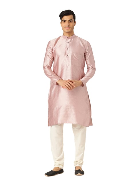 Buy Sojanya Light Pink Off White Self Print Kurta Set for Men