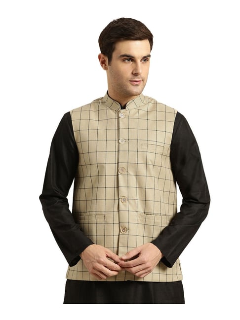 Local Sheep Wool Nehru Jacket For Men's - White Grey