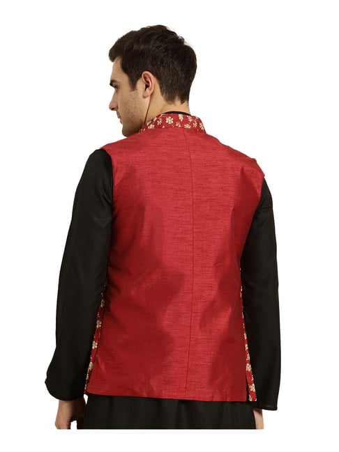 Buy Manyavar Red Textured Nehru Jacket For Men Online At Tata CLiQ