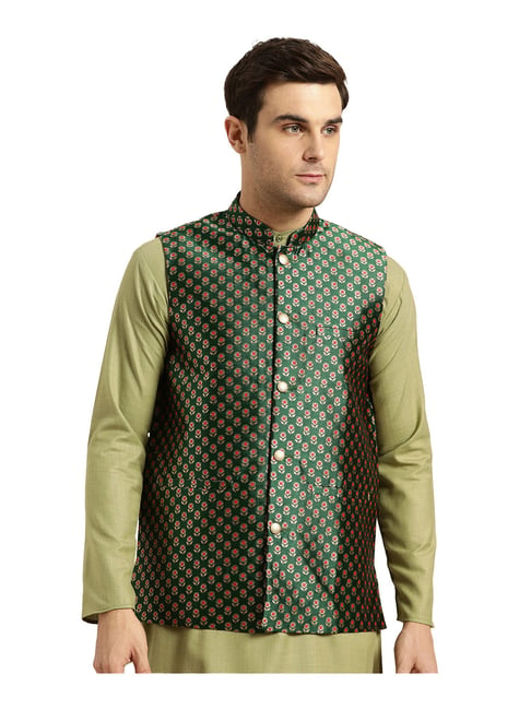 Emerald Green Asymmetrical Nehru Jacket Design by VARENYA at Pernia's Pop  Up Shop 2024
