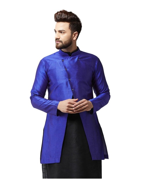 Sojanya Royal Blue Self Print Sherwani Jacket