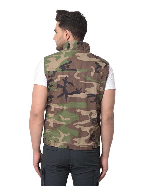 Buy Woodland Olive Regular Fit Sleeveless Jacket for Men Online