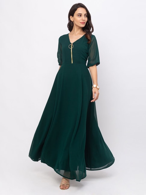 Women Solid Dark Green OneShoulder ALine Maxi Dress  Berrylush