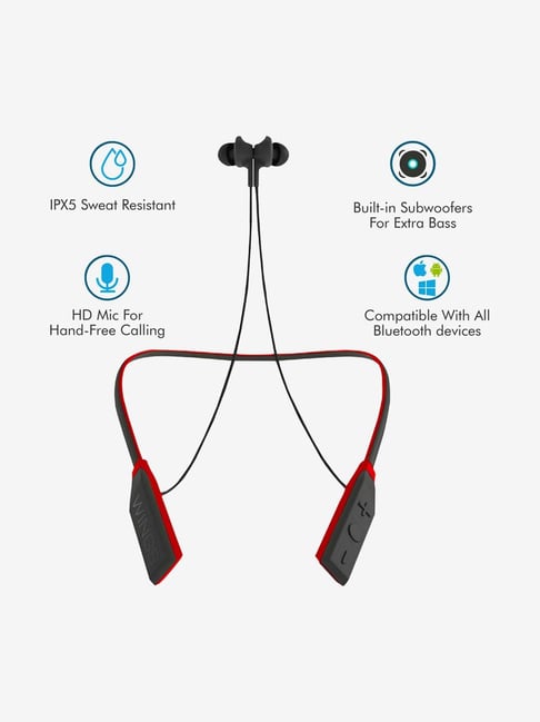 Wings black glide best sale neckband bluetooth wireless earphones