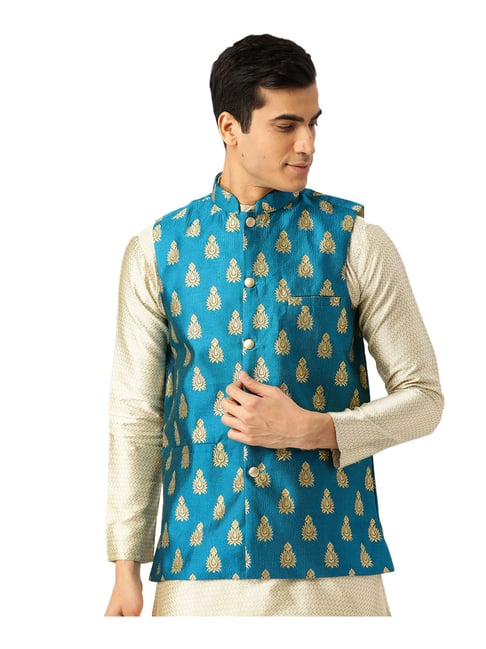 Sojanya Teal Printed Nehru Jacket-picture-14