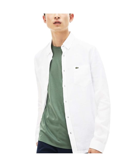 Linen Shirt Lacoste Men's Button Down Shirt Lacoste White