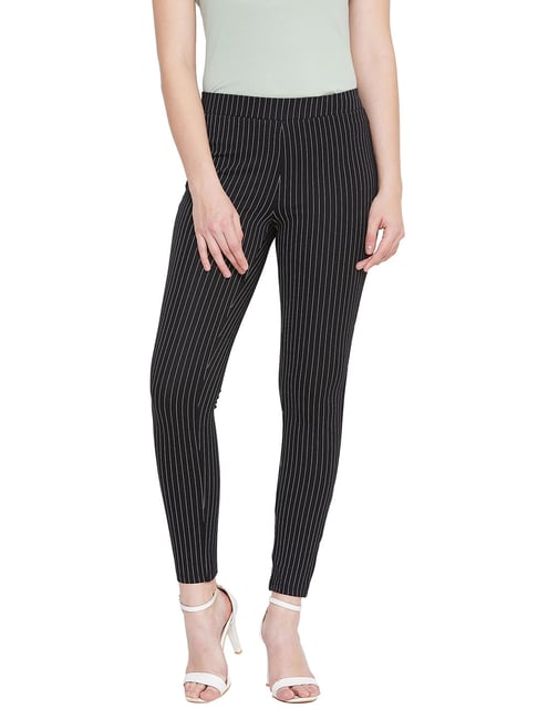 Buy MADAME Black Striped Jeggings for Women Online Tata CLiQ