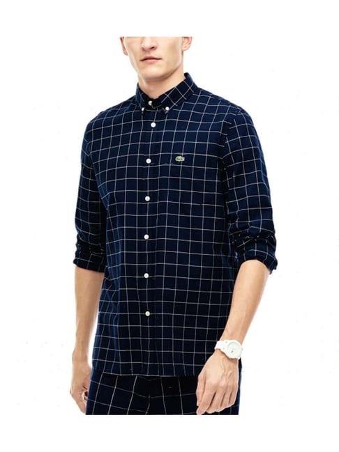 Buy Lacoste Blue White Windowpane Checked Oxford Shirt for Men