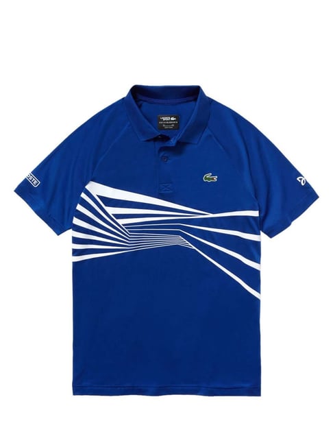 Lacoste Steamer White Sport Novak Djokovic Collection Printed Tech Jersey  Regular Fit Polo T-Shirt