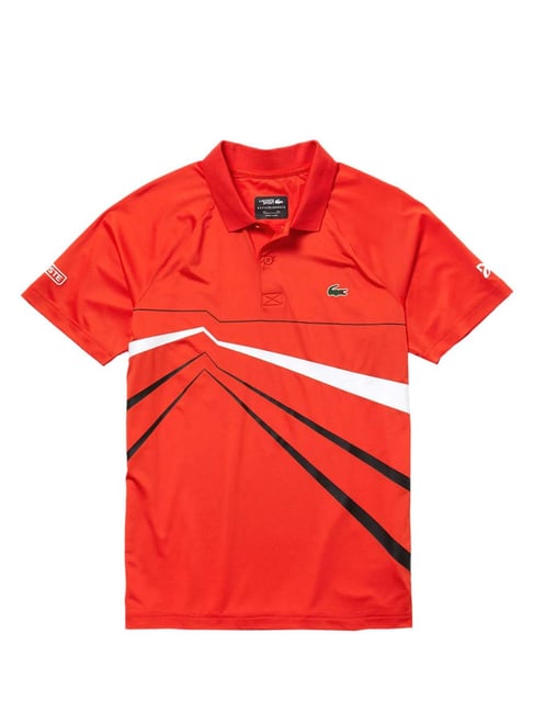 Lacoste Mexico Red, Black White Sport Novak Djokovic Collection Printed  Regular Fit Polo T-Shirt