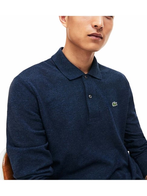 Lacoste Blue Boxy Fit Long Sleeve Polo T-Shirt In Marl Petit Pique
