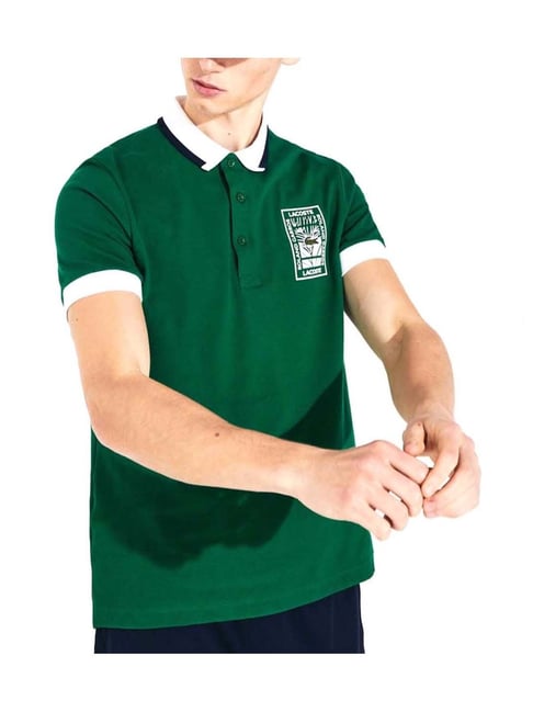 Buy Lacoste Green SPORT Roland Garros Plant Design Polo T-Shirt - Main Image