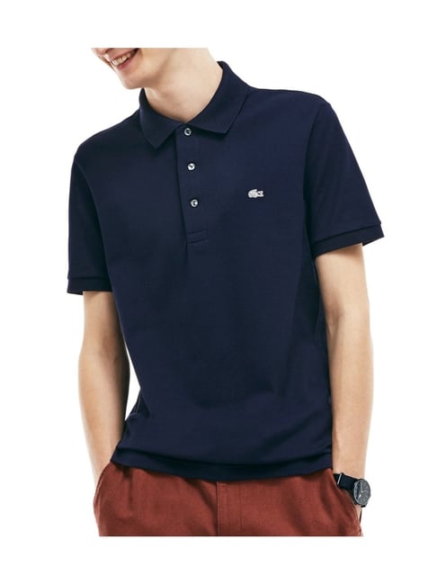 Buy Lacoste Navy Blue Slim Fit Cotton Polo T-Shirt for Men Online