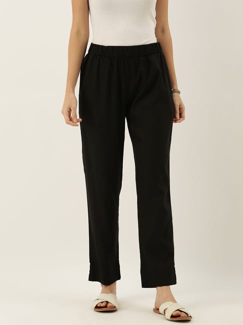 The Meraki World Black Linen Trousers