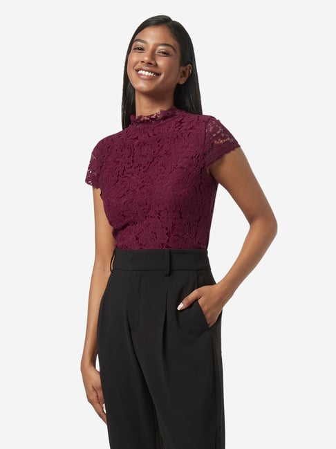 burgundy lace top