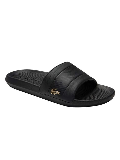 Lacoste Black Croco Synthetic Striped Slides