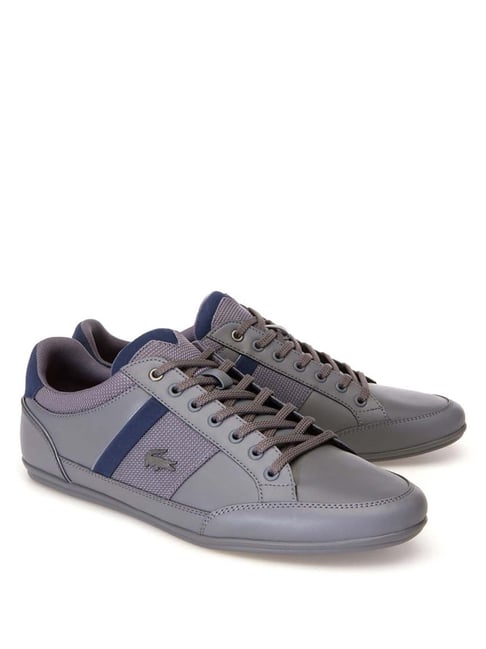 Buy Lacoste Grey Navy Blue Leather Sneakers for Men Online