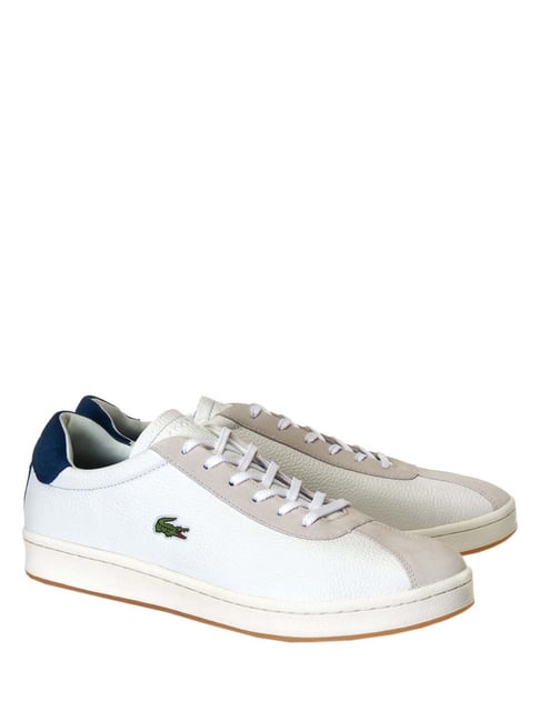 Buy Lacoste Off White Navy Masters Leather Trainer Sneakers for