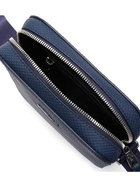 Buy Lacoste Navy Chantaco Small Soft Leather Vertical Zip Bag for