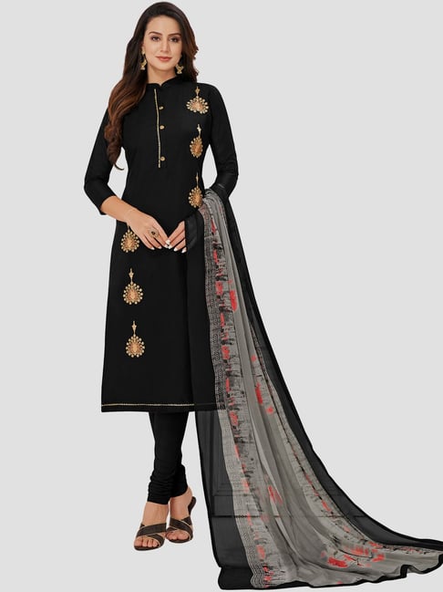 Saree Mall Black Embroidered Unstitched Dress Material With Dupatta