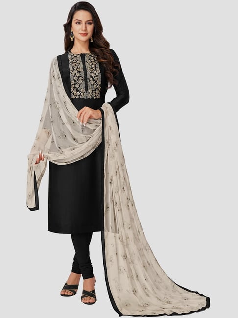 Saree Mall Black Embroidered Unstitched Dress Material With Dupatta