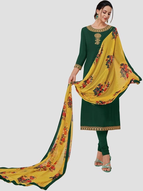 Saree Mall Green Embroidered Unstitched Dress Material With Dupatta