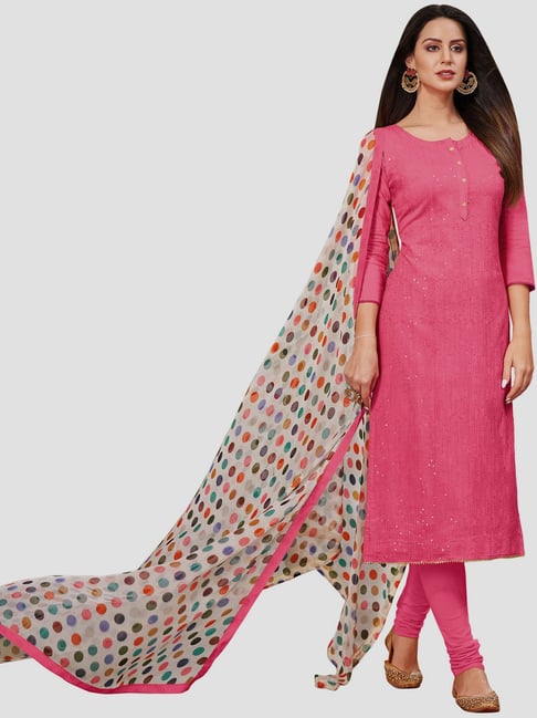 Saree Mall Pink Embroidered Unstitched Dress Material With Dupatta