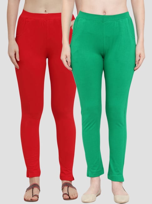 Buy TAG 7 Red & Green Cotton Leggings - Pack Of 2 for Women Online @ Tata  CLiQ