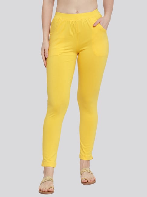 In-Sattva Women's Indian Solid Ochre Yellow Leggings - In-Sattva