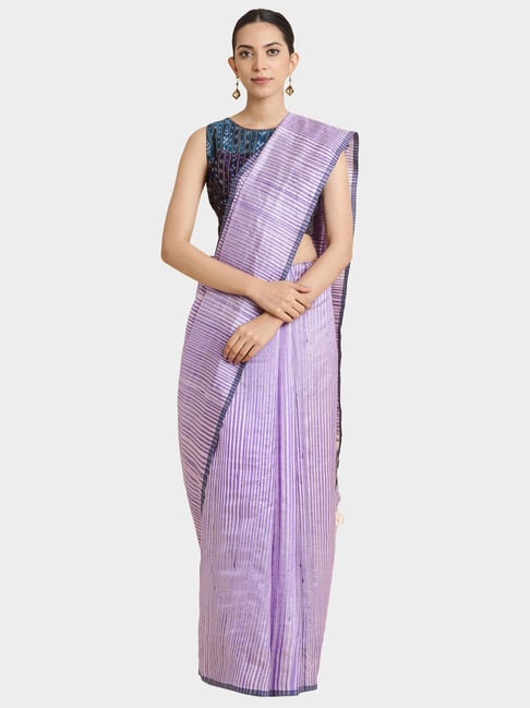 Taneira Violet Striped Saree With Blouse Price in India