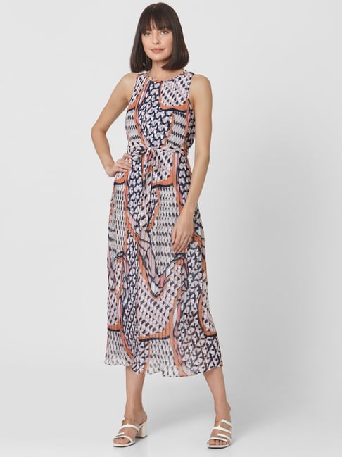 Vero Moda White & Blue Printed A-Line Dress