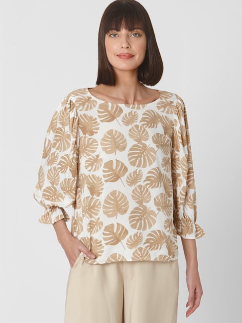 Vero Moda Off-White & Beige Printed Top