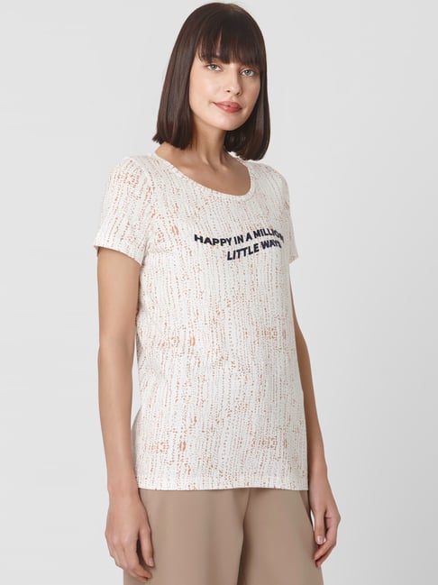 Vero Moda Off-White Cotton Printed T-Shirt