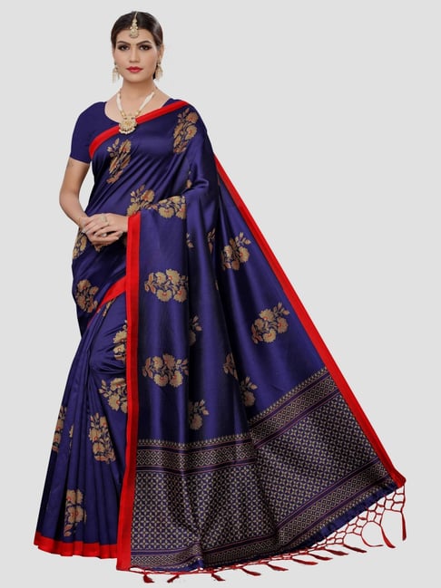 KSUT Ink Blue Printed Saree With Unstitched Blouse Price in India