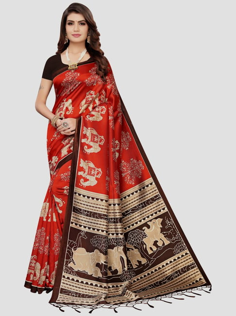 KSUT Coral Printed Saree With Unstitched Blouse Price in India