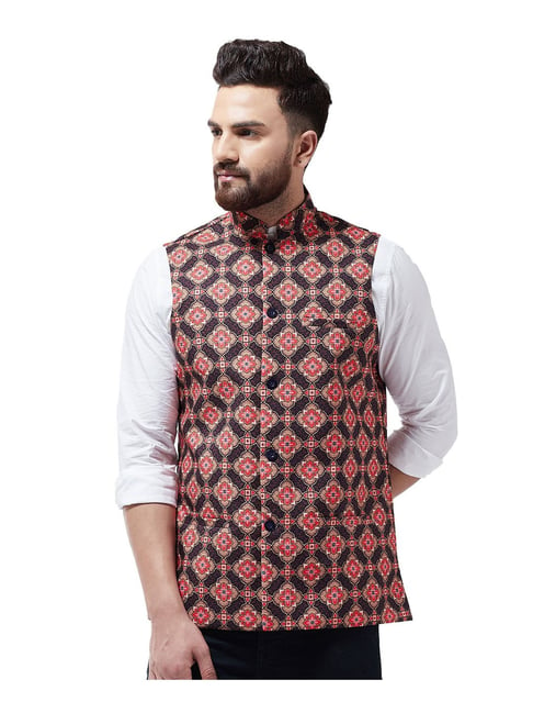 Buy Black Cotton Velvet Printed Nehru Jacket For Men by Gaurav Katta Online  at Aza Fashions.