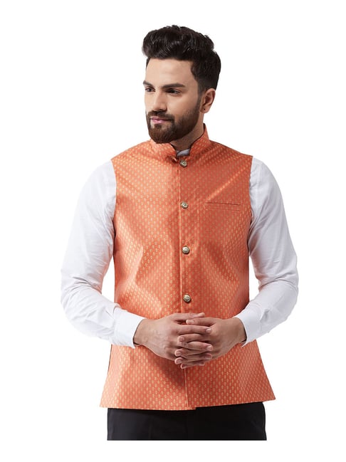 Sojanya Orange Gold Printed Nehru Jacket