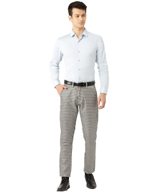 Lars Amadeus Mens Dress Plaid Slim Fit Flat Front Business Pants With  Pockets Black And White 32  Target