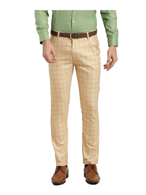 Twill trousers Skinny Fit - Dark green/Checked - Men | H&M IN
