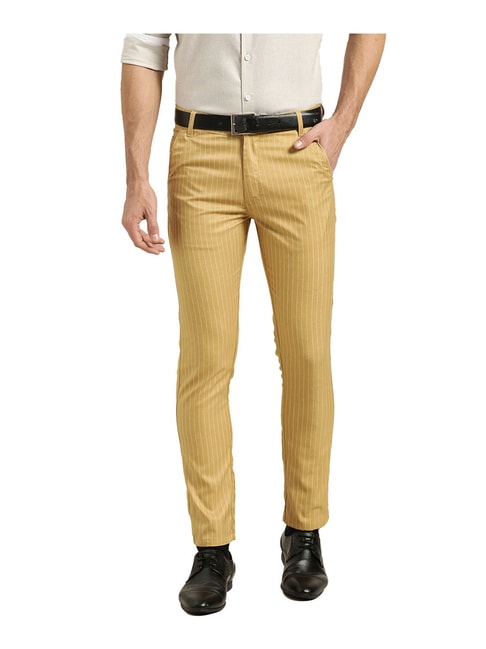 SOJANYA Formal Trousers  Buy SOJANYA Men Cotton Blend Gold  OffWhite  Striped Formal Trousers Online  Nykaa Fashion