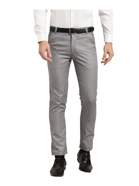 Stripe Formal Trousers In Grey Phoenix Fit Rim