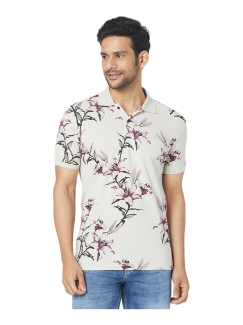 Buy Mufti Off White Cotton Printed Polo 