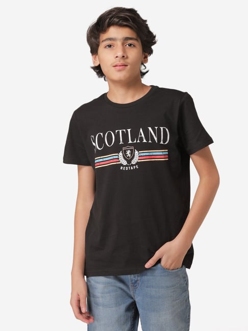 Red Tape Boys Black Printed T-Shirt