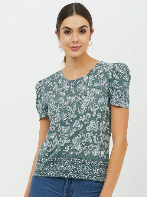 Harpa Green & White Printed Top