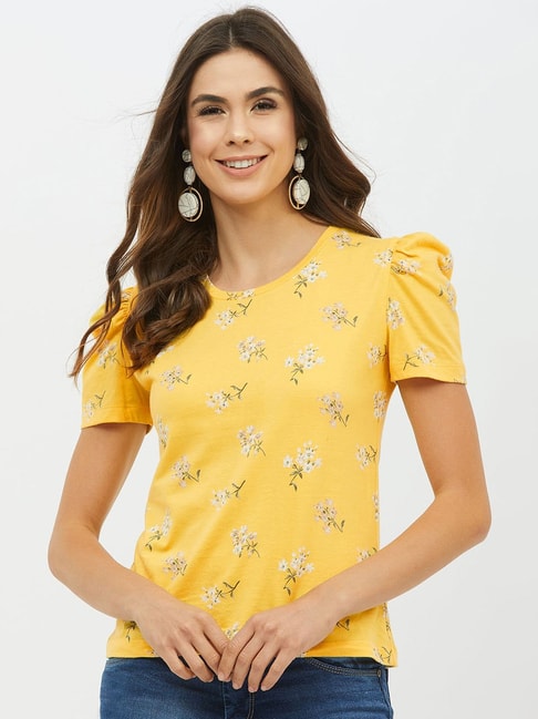 Harpa Yellow Floral Print Top Price in India